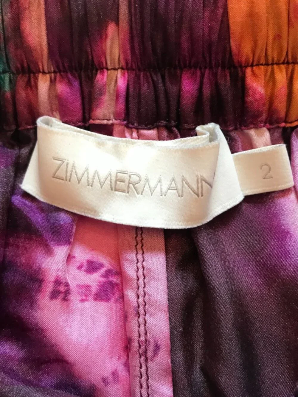 Zimmermann Acadian Tie Dye Shorts Womens 2 Medium Purple Pink High Rise Silk